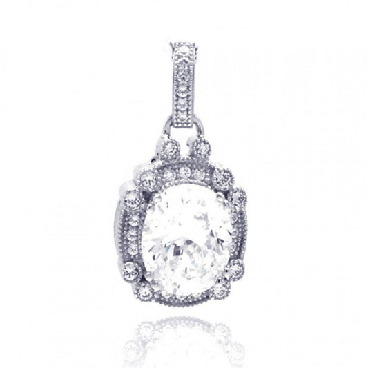 Sterling Silver 925 Rhodium Plated Round Micro Pave White CZ Halo Pendant Charm