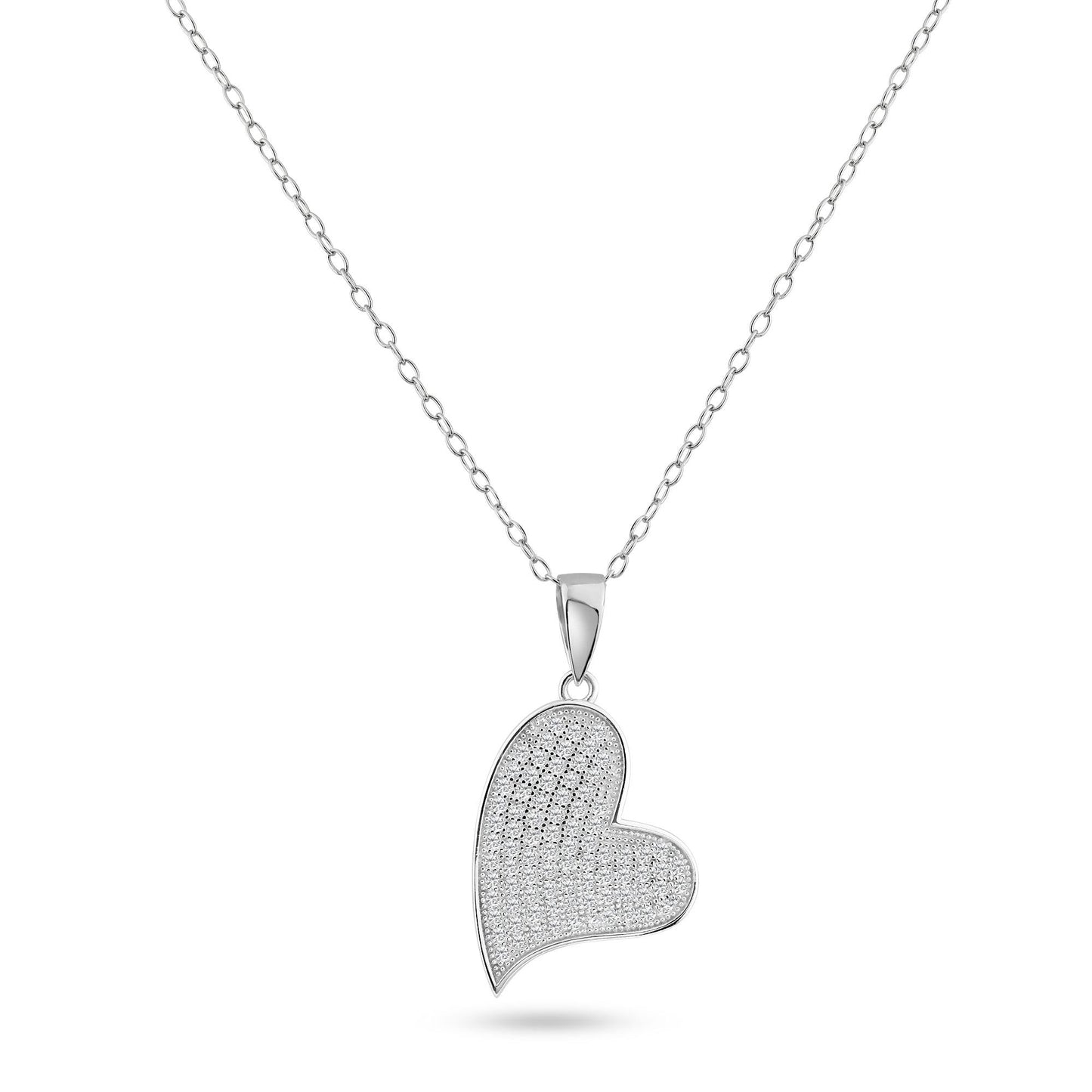 Sterling Silver 925 Rhodium Plated Friendship Promise Heart CZ Dangling Pendant