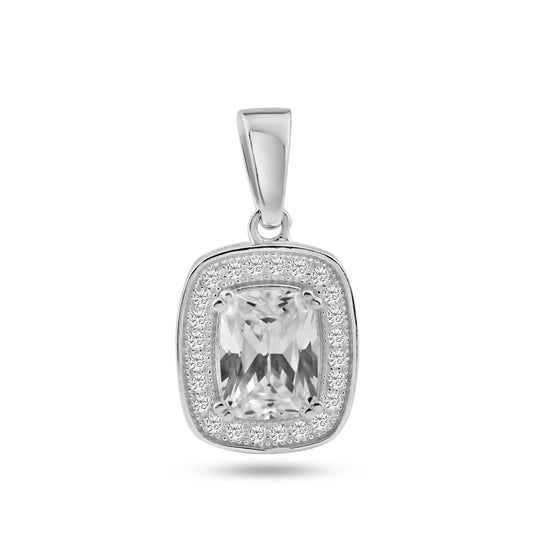 Sterling Silver 925 Rhodium Plated Rectangular Halo White CZ Dangling Pendant