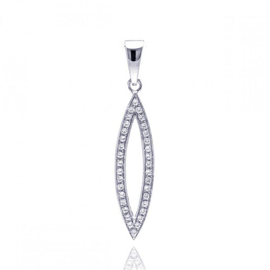 Sterling Silver 925 Rhodium Plated Marquise CZ Oval Geometric Dangling Pendant