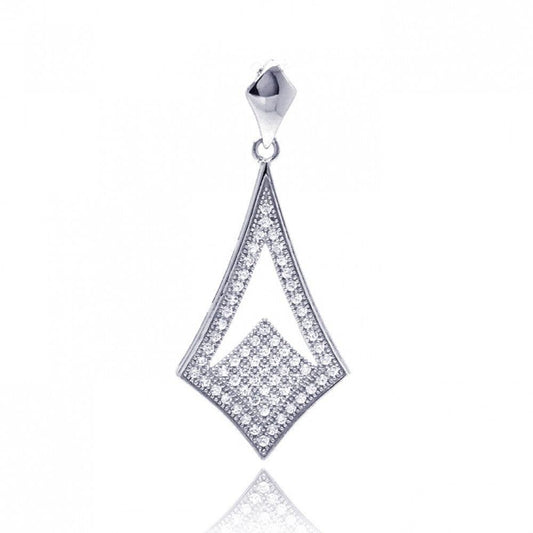Sterling Silver 925 Rhodium Plated Micro Pave Teardrop CZ Dangling Pendant