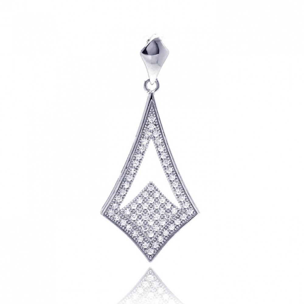 Sterling Silver 925 Rhodium Plated Micro Pave Teardrop CZ Dangling Pendant