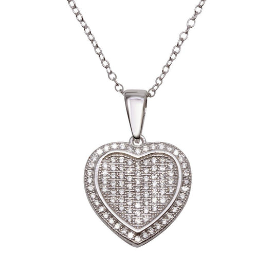 Sterling Silver 925 Rhodium Plated Heart Micro Pave CZ Dangling Pendant Chain