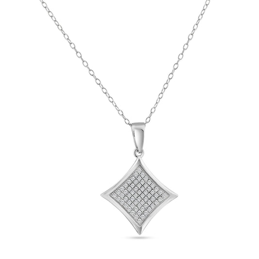 Sterling Silver 925 Rhodium Plated Square Micro Pave CZ Dangling Pendant Chain
