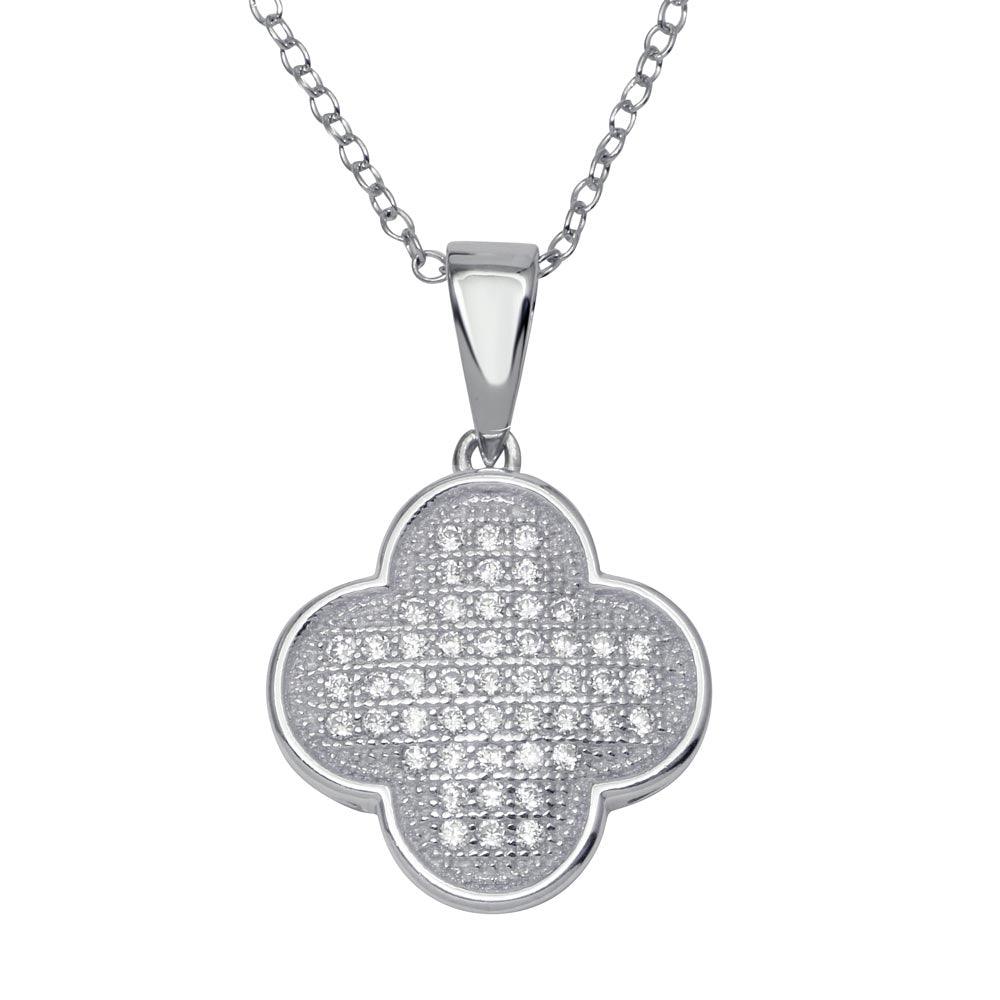 Sterling Silver 925 Rhodium Plated Clover Micro Pave CZ Dangling Pendant
