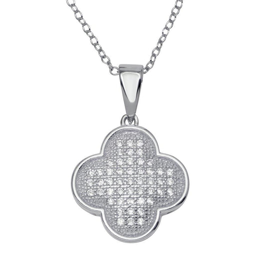 Sterling Silver 925 Rhodium Plated Clover Micro Pave CZ Dangling Pendant