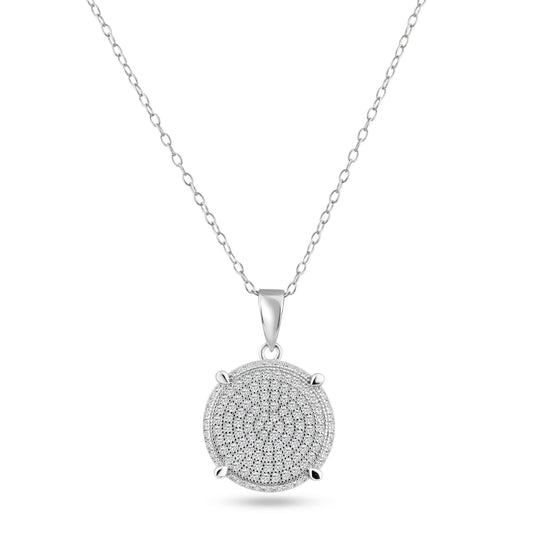Sterling Silver 925 Rhodium Plated Circle Round White CZ Dangling Pendant