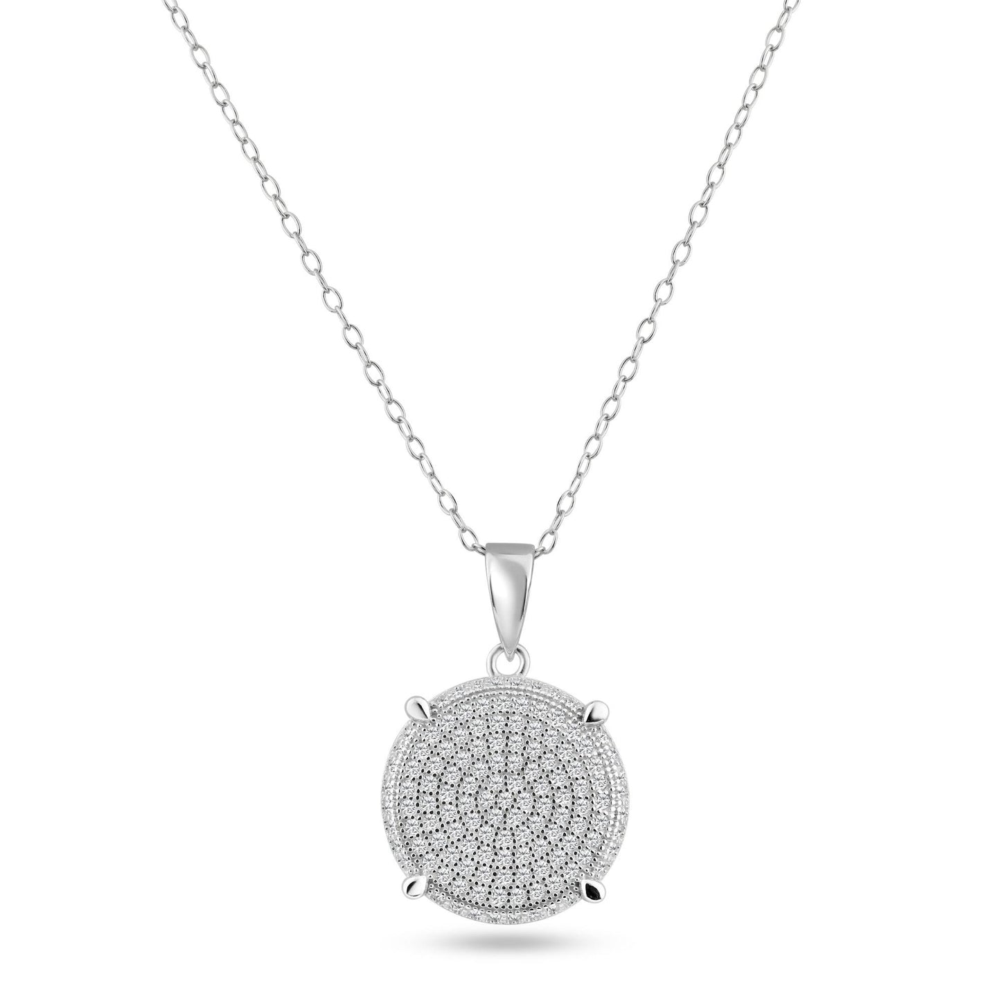 Sterling Silver 925 Rhodium Plated Circle Round White CZ Dangling Pendant