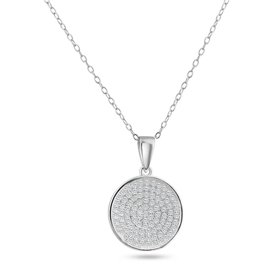 Sterling Silver 925 Rhodium Plated Round Circle Micro Pave CZ Dangling Pendant