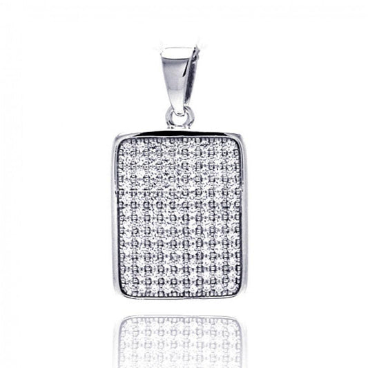 Sterling Silver 925 Rhodium Plated Rectangle Micro Pave CZ Dangling Pendant