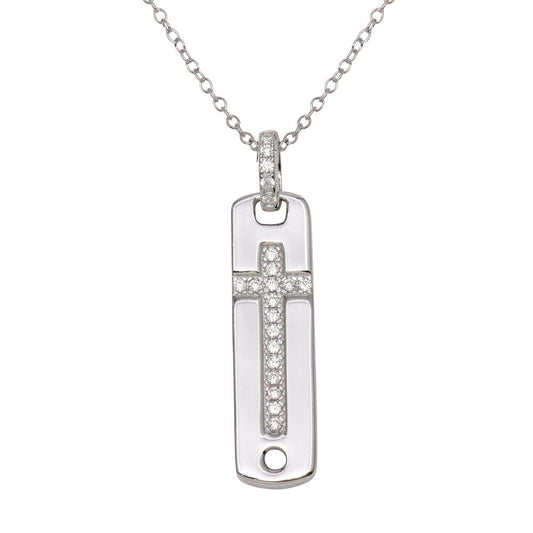 Sterling Silver 925 Rhodium Plated Cross Micro Pave Christian CZ Pendant Chain