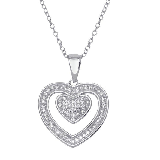 Sterling Silver 925 Rhodium Plated Open Heart Micro Pave CZ Dangling Pendant
