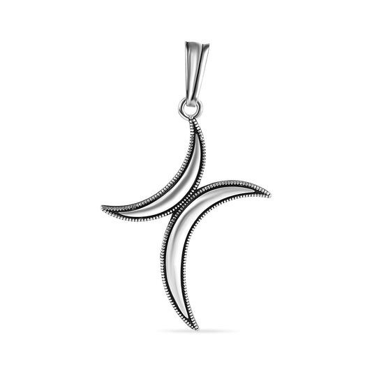 Sterling Silver 925 Oxidized Half Moon Cross Pendant