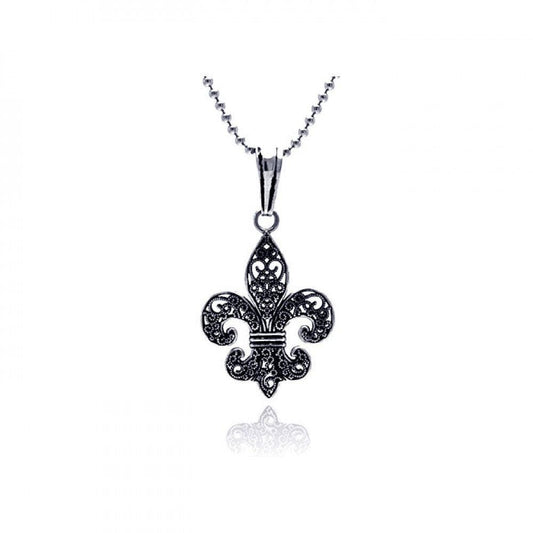 Sterling Silver Nickel Free Rhodium Plated 925 Oxidized Fleur De Lis Pendant