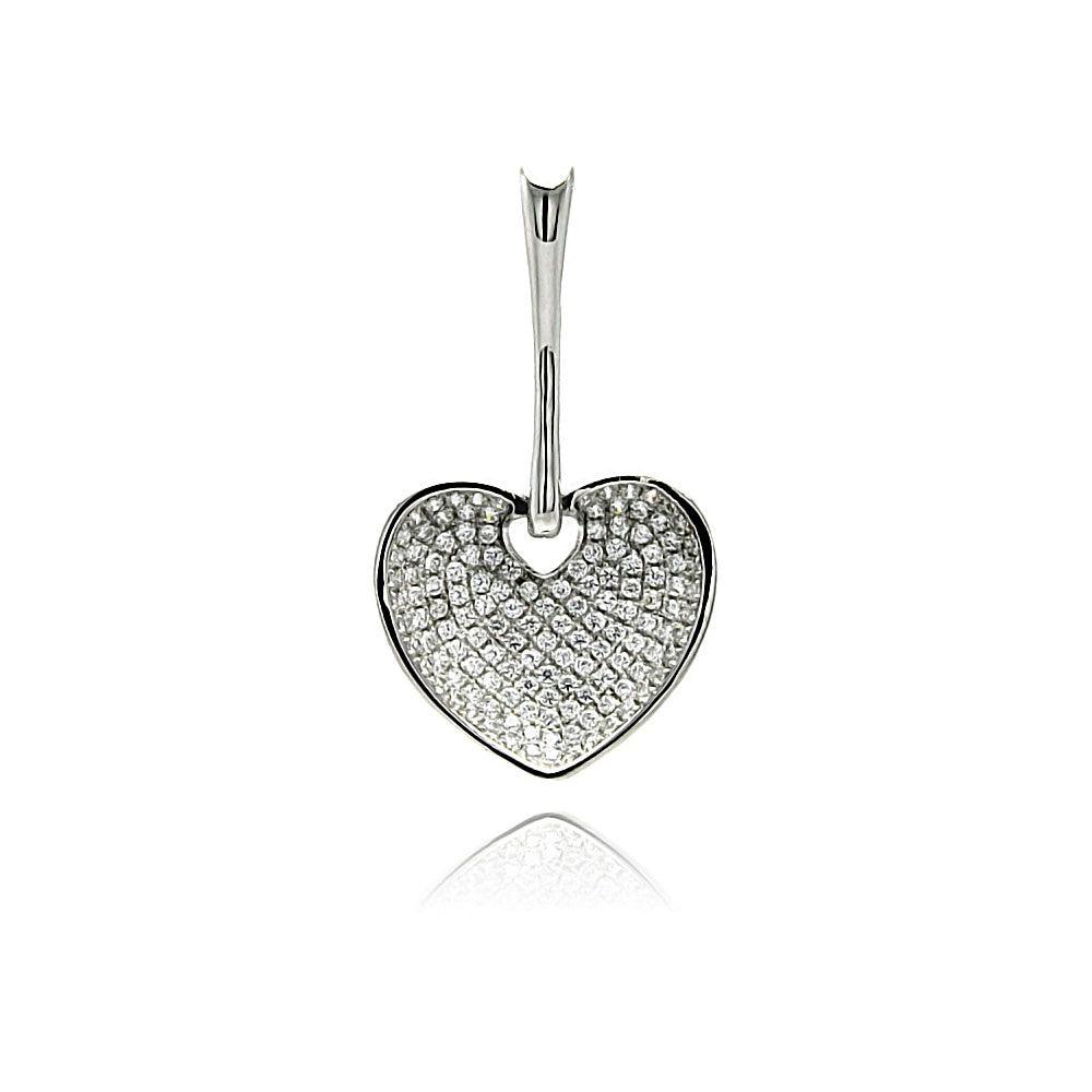 Sterling Silver 925 Rhodium Plated Love Friendship Heart Micro Pave CZ Pendant