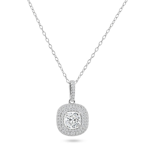 Sterling Silver 925 Rhodium Plated Square Micro Pave CZ Dangling Pendant Chain