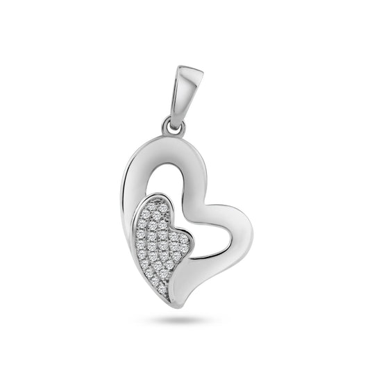 Sterling Silver 925 Rhodium Plated Open Heart Micro Pave CZ Mini Heart Pendant