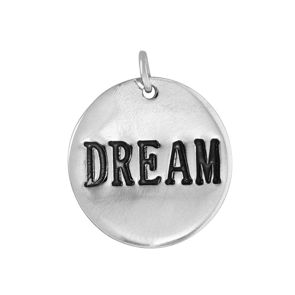 Sterling Silver 925 'Dream' Engraved Circle Flat Pendant Charm Ring