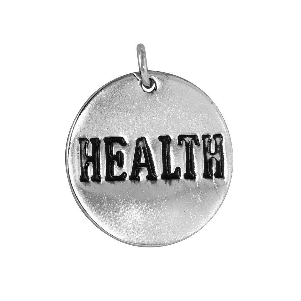 Sterling Silver 925 'Health' Engraved Disc Pendant Circle Charm Circle
