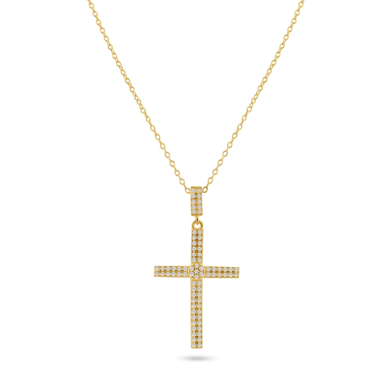 Sterling Silver 925 Gold Plated Cross Micro Pave CZ Dangling Pendant Chain