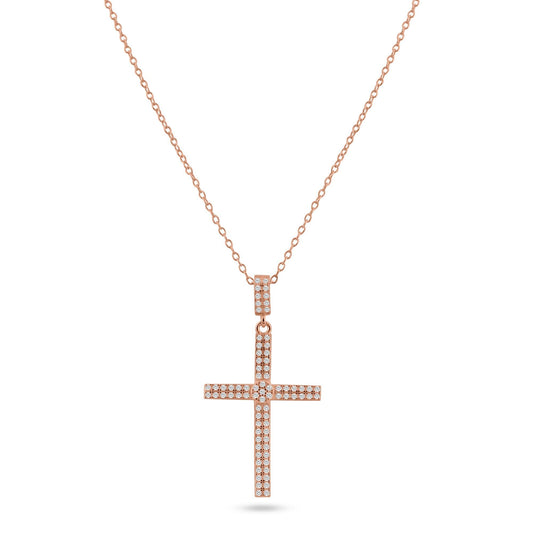 Sterling Silver 925 Rose Gold Plated Cross Micro Pave CZ Dangling Pendant