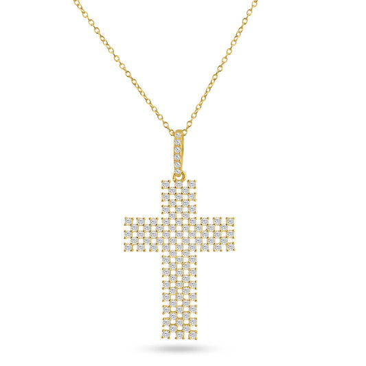 Sterling Silver 925 Rose Gold Plated Open Checkered Cross CZ Pendant Chain