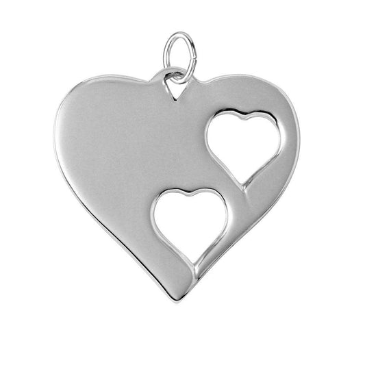Sterling Silver 925 Rhodium Plated Heart Charm 2 Cut Out Promise Love Pendant