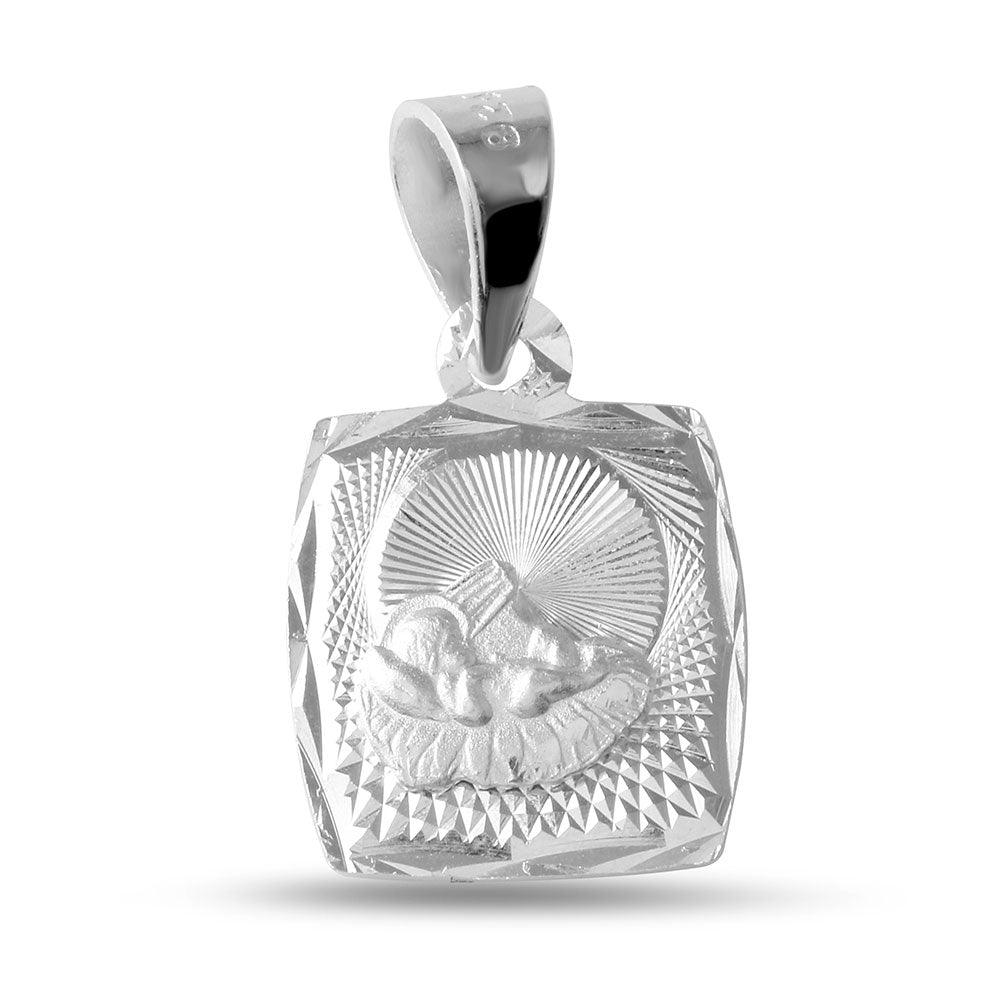 Sterling Silver 925 Baby Baptism Catholic Jesus Diamond-Cut Medallion Pendant