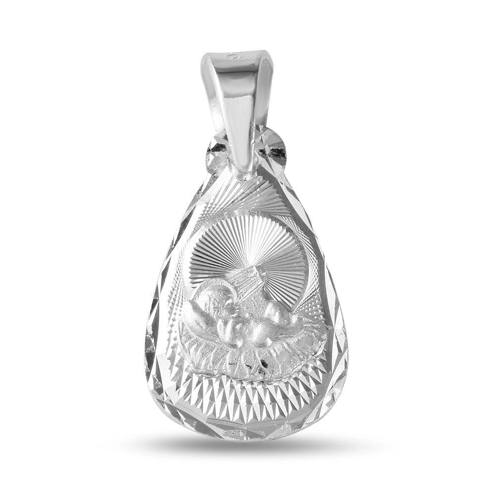 Sterling Silver 925 High Polished Teardrop Catholic Baptism Medallion Pendant