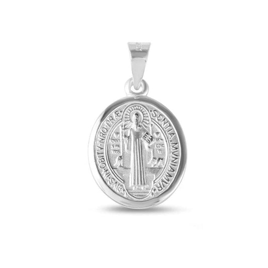 Sterling Silver 925 High Polished St. Benedict Oval Medallion Catholic Saint