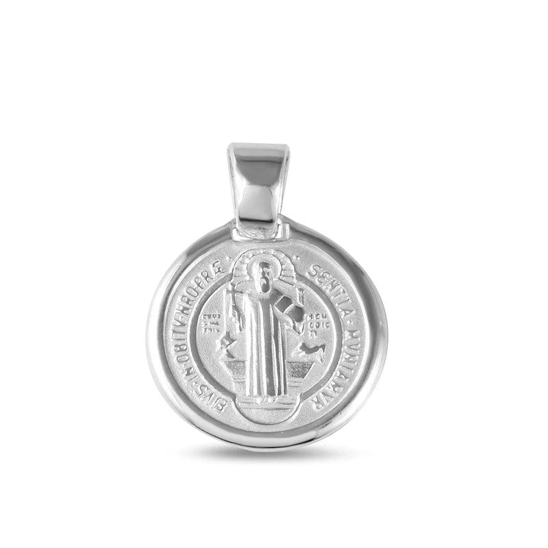 Silver 925 High Polished St. Saint Benedict Medallion 18mm Disc Catholic Pendant