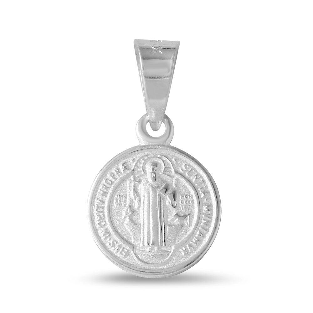 Sterling Silver 925 Saint Benedict Medallion 11mm Catholic Pendant Charm