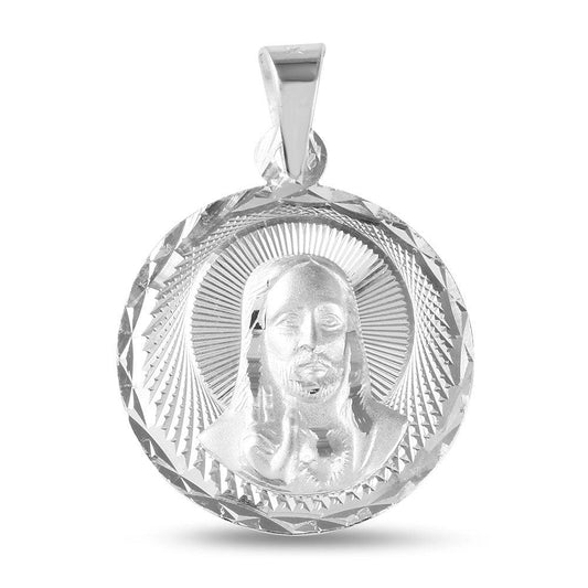 Sterling Silver 925 High Polished Diamond Cut Jesus Medallion Pendant Charm