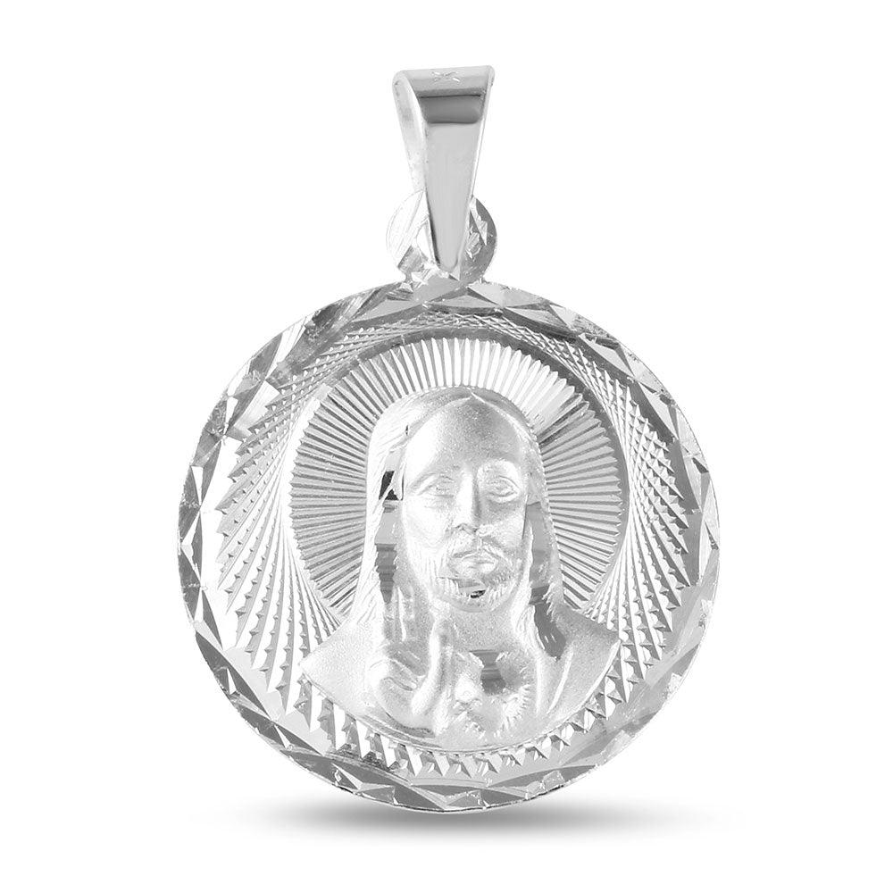Sterling Silver 925 High Polished Diamond Cut Jesus Medallion Pendant Charm