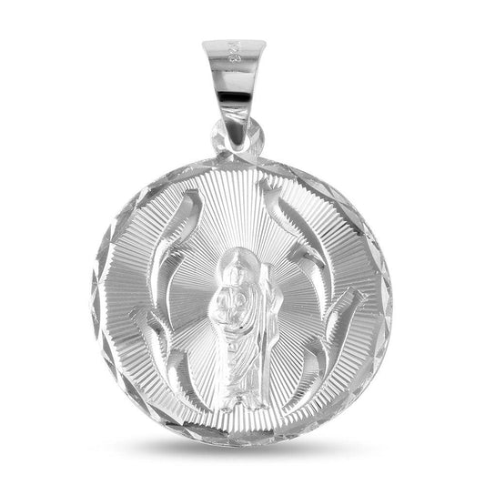 Sterling Silver 925 Diamond Cut Saint Jude Round Medallion Charm Pendant