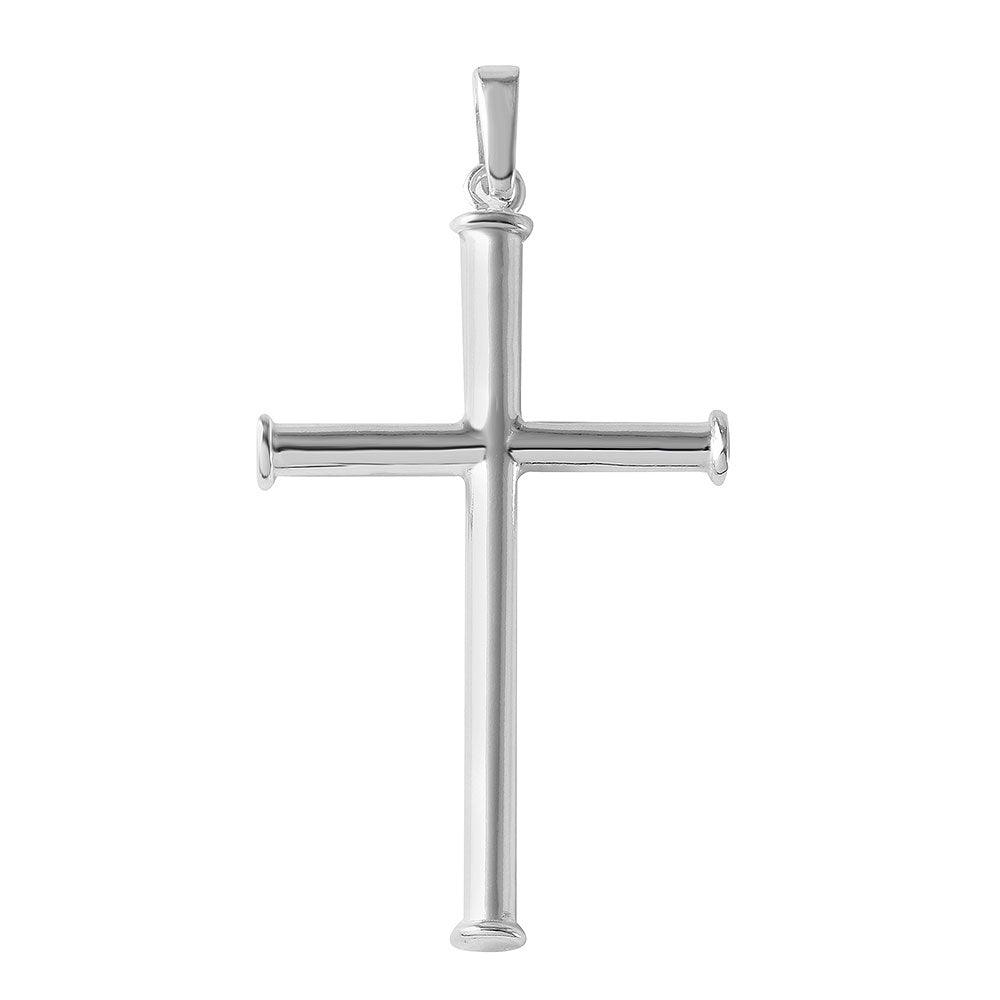 Sterling Silver 925 High Polished Cross Pendant Bar Border Tube Catholic Charm