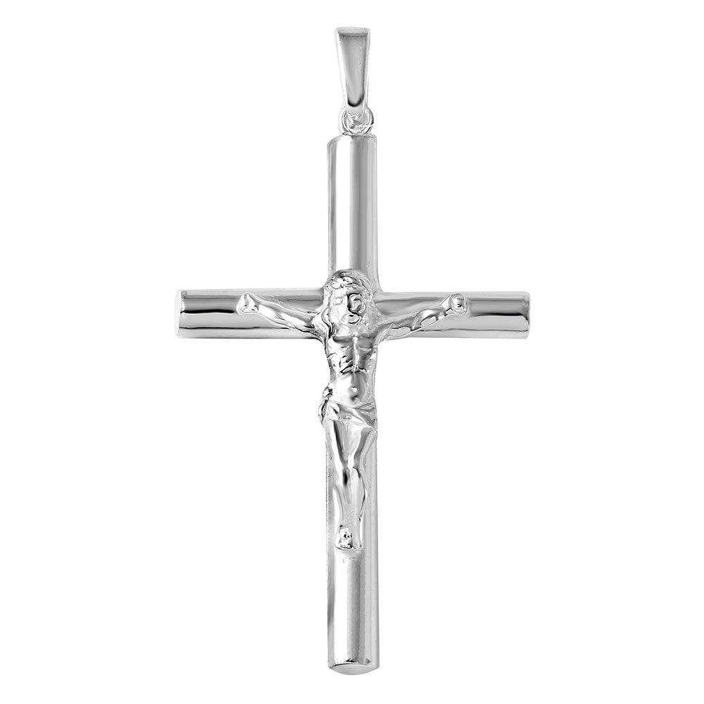 Sterling Silver 925 Large Cylinder Cross Crucifix Catholic Pendant Charm