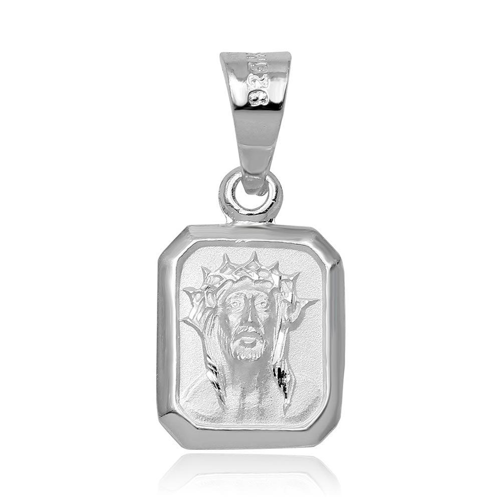 High Polished 925 Sterling Silver Jesus Face Charm Pendant Crown Christian Charm
