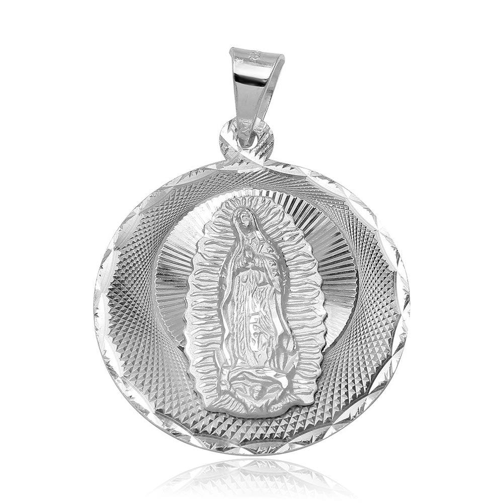 925 Sterling Silver Our Lady of Guadalupe Round Medallion Charm Catholic Pendant