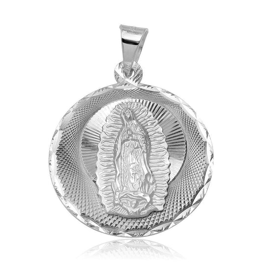 925 Sterling Silver Our Lady of Guadalupe Round Medallion Charm Catholic Pendant