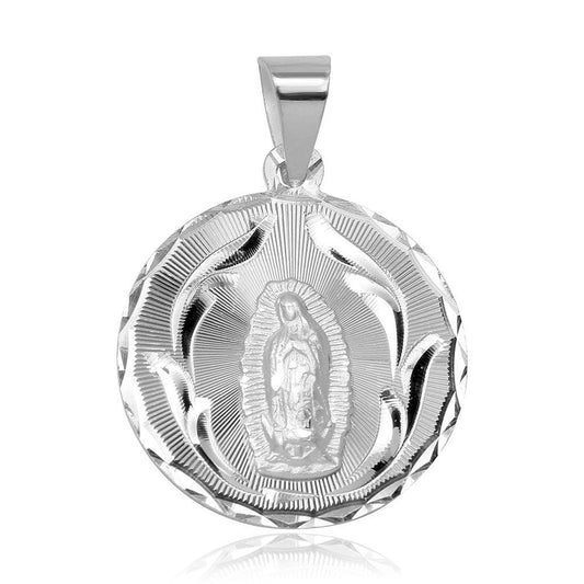 High Polished 925 Sterling Silver Our Lady of Guadalupe Medallion Charm Pendant