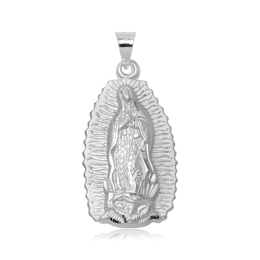 High Polished 925 Sterling Silver Our Lady of Guadalupe Saint Catholic Pendant