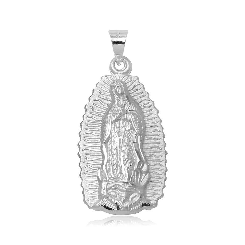 High Polished 925 Sterling Silver Our Lady of Guadalupe Saint Catholic Pendant