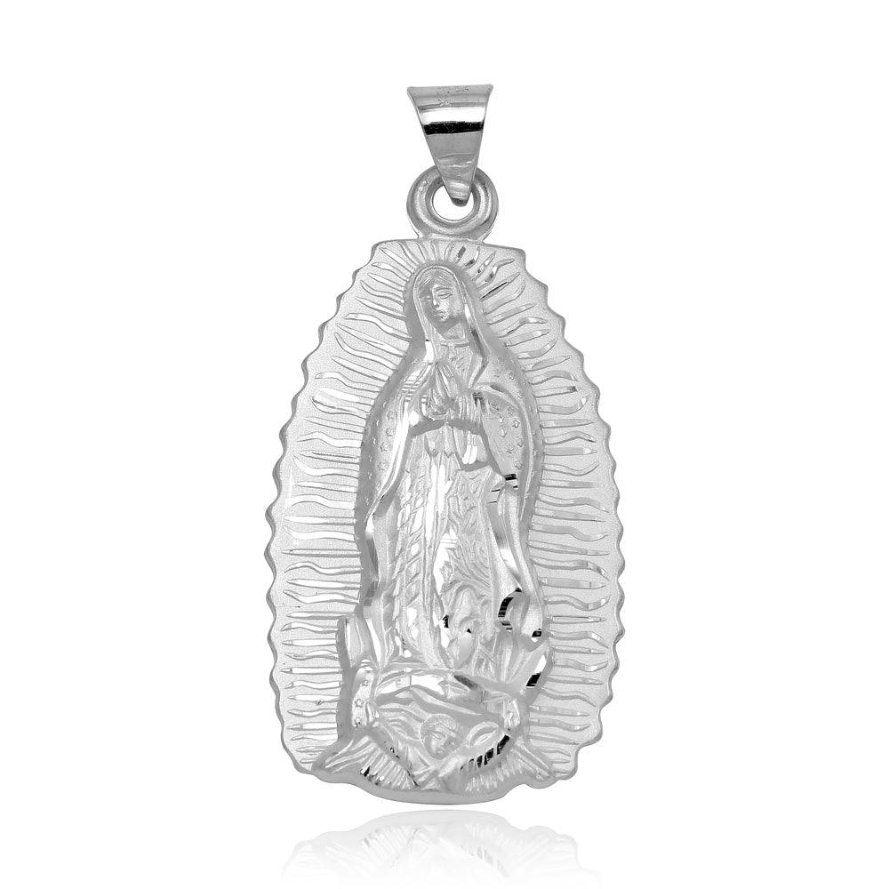 High Polished 925 Sterling Silver Our Lady of Guadalupe Catholic Saint Pendant