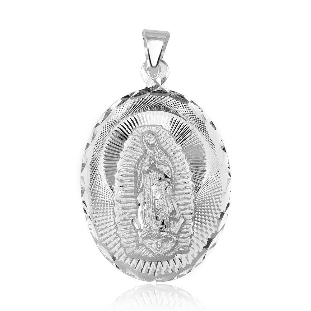 925 Sterling Silver Diamond Cut Lady of Guadalupe Medallion Catholic New Pendant