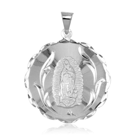 High Polished 925 Sterling Silver Round Lady of Guadalupe Medallion Pendant