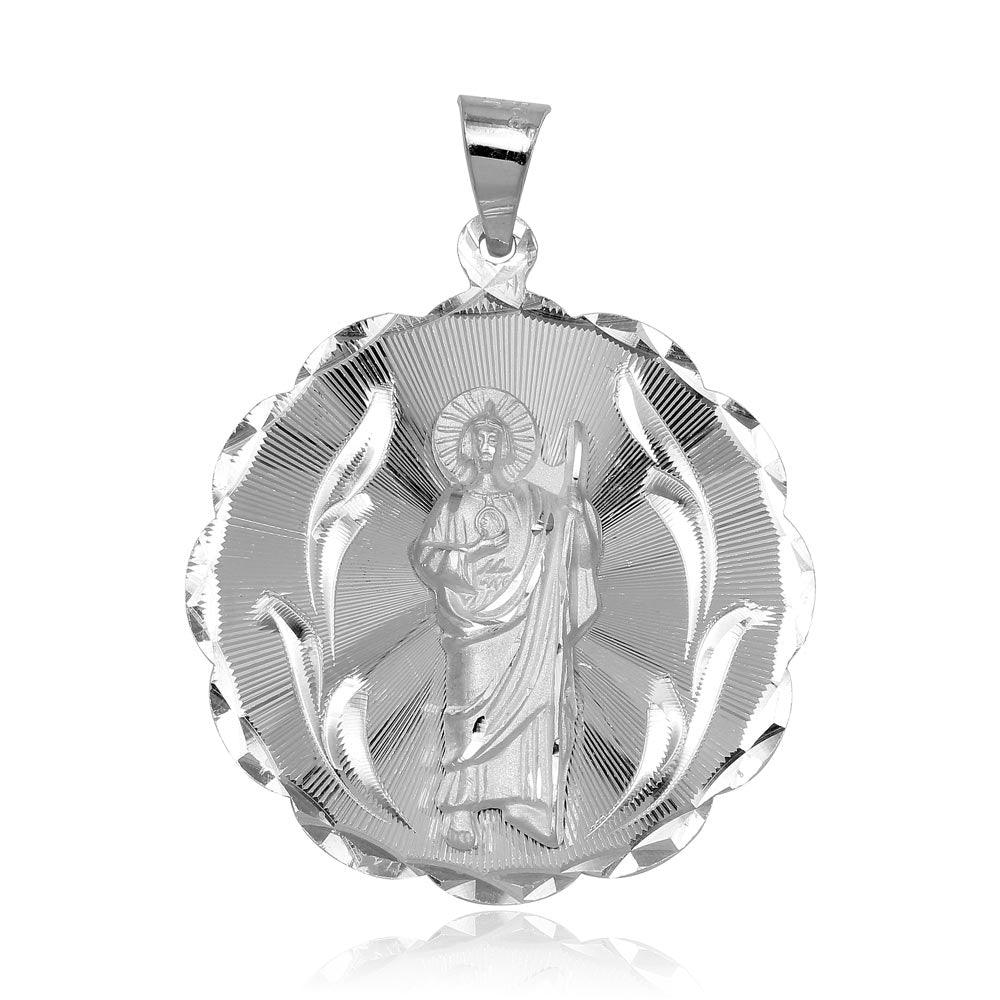 Solid 925 Sterling Silver Round Saint Jude Medallion Catholic Charm Pendant