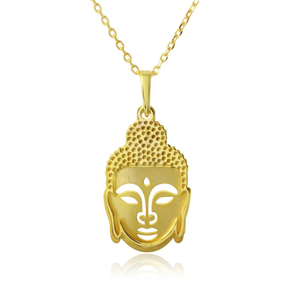 14k Gold Plated 925 Sterling Silver Buddha Pendant Necklace