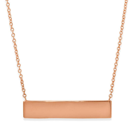 14k Rose Gold Plated 925 Sterling Silver Small Bar ID Tag Pendant Chain Necklace