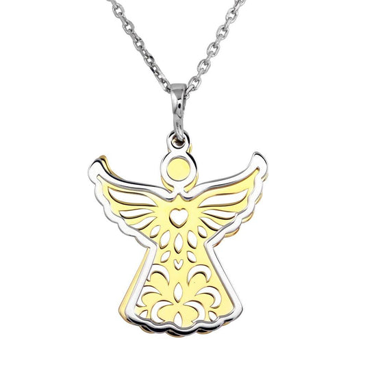Two-Tone 14k Gold Plated 925 Sterling Silver Angel Heavon Singing Charm Necklace